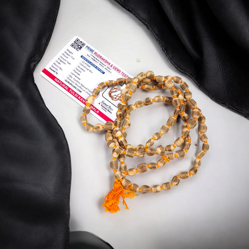 Natural Tulsi Kanthi Mala | Small Barrel Beads | Lab Certified for Jaap & Wear