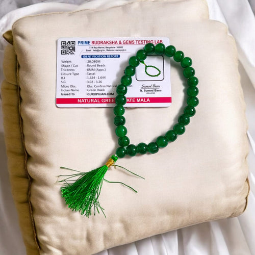 Hara Hakik Mala 27+1 Beads – Lab Certified Green Agate Jaap Mala for Decision Making