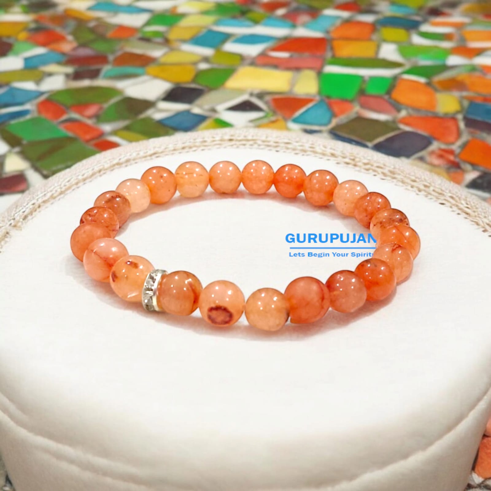 Hessonite (Rahu Ka) Bracelet made with natural 8MM Gomed beads, lab certified, stretchable design, promoting clarity, confidence, and Rahu Dosha remedies