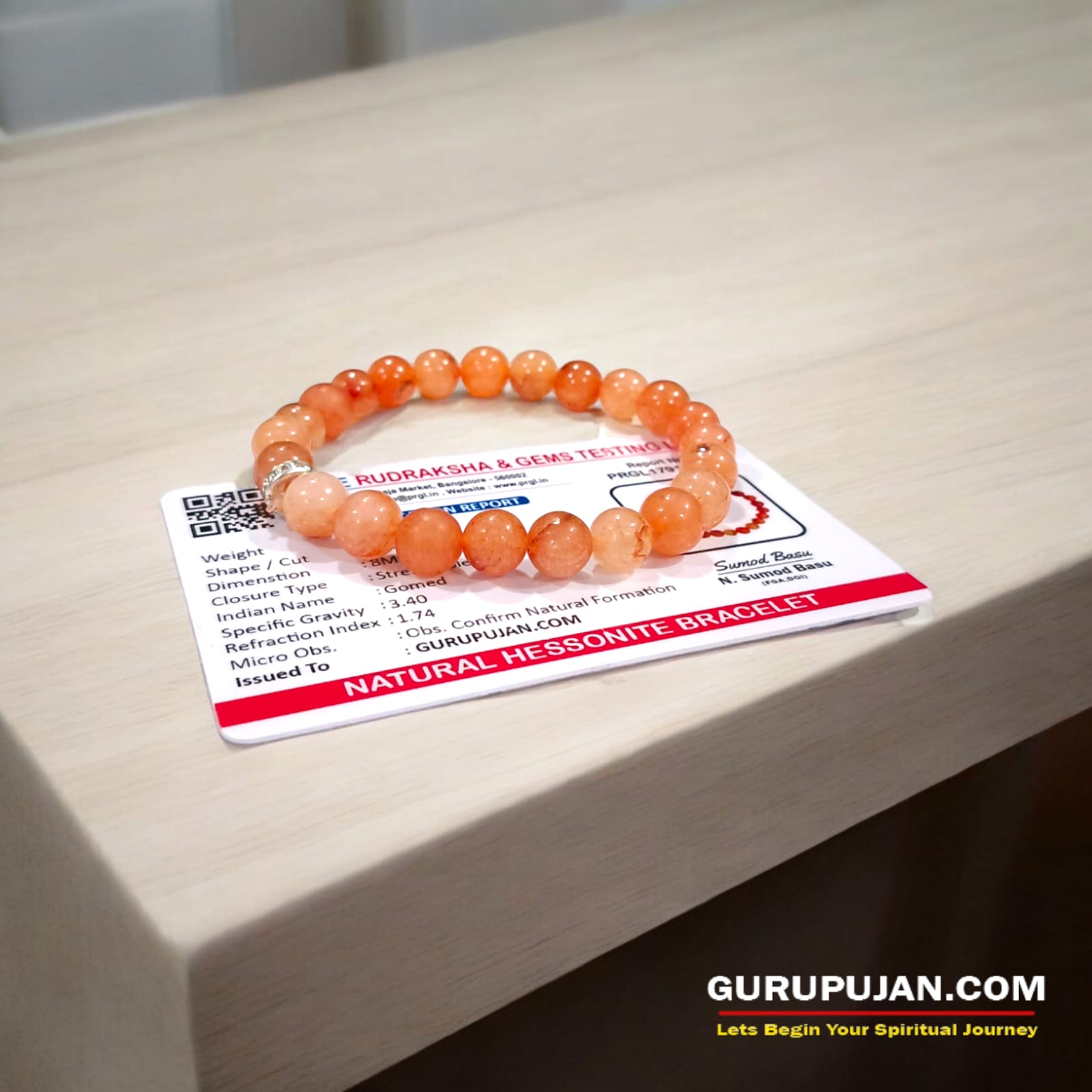 Hessonite (Rahu Ka) Bracelet made with natural 8MM Gomed beads, lab certified, stretchable design, promoting clarity, confidence, and Rahu Dosha remedies