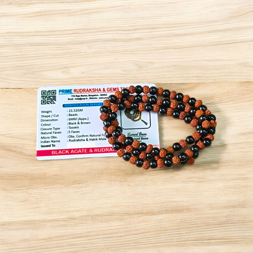 Black Agate & Rudraksha Mala 108+1 Beads | Lab-Certified Spiritual Energy