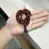 Image of Black Agate (Hakik) & Rudraksha Mala with 108+1 beads, made with 6mm lab-certified beads for meditation and protection
