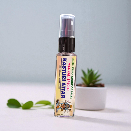 Image of Kasturi Attar 25ml bottle – Maa Kali Special Alcohol-Free Spray Attar with natural long-lasting fragrance by Gurupujan