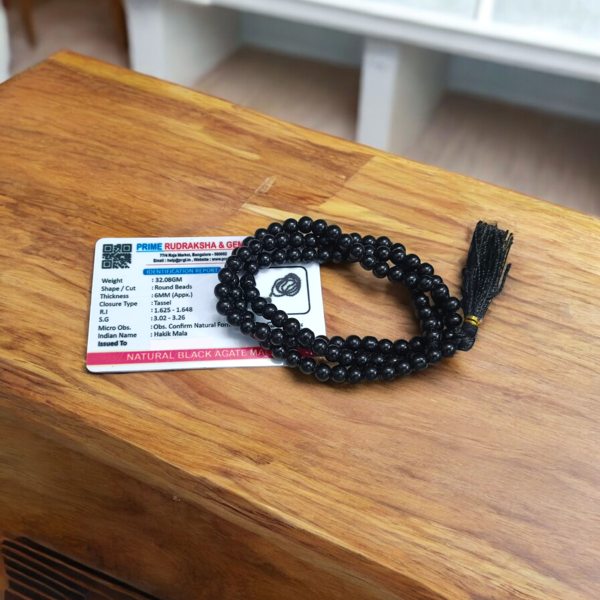 Image of Lab Certified Black Hakik Mala with 108+1 beads (6MM) for spiritual protection and meditation from Gurupujan

