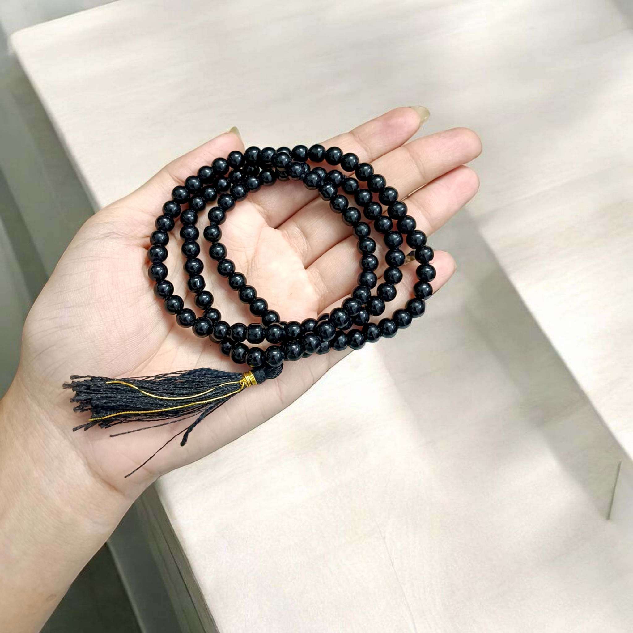 Image of Lab Certified Black Hakik Mala with 108+1 beads (6MM) for spiritual protection and meditation from Gurupujan

