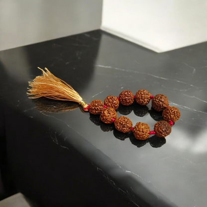 Image of Natural 5 Mukhi Rudraksha Finger Mala with 9+1 Beads of 8mm size, Lab Certified, ideal for meditation, chanting, puja, and healing