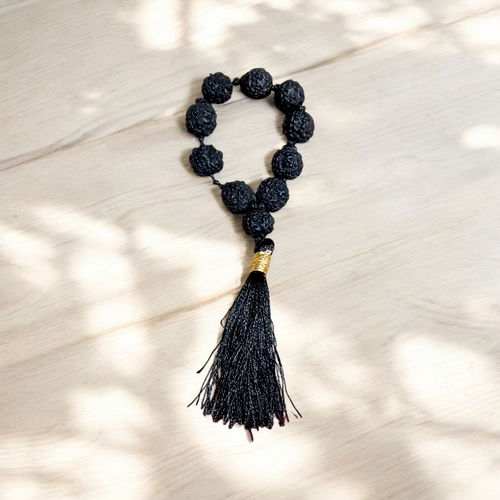 Natural Black Rudraksha Finger Mala | 5 Mukhi 9+1 Beads | Lab Certified