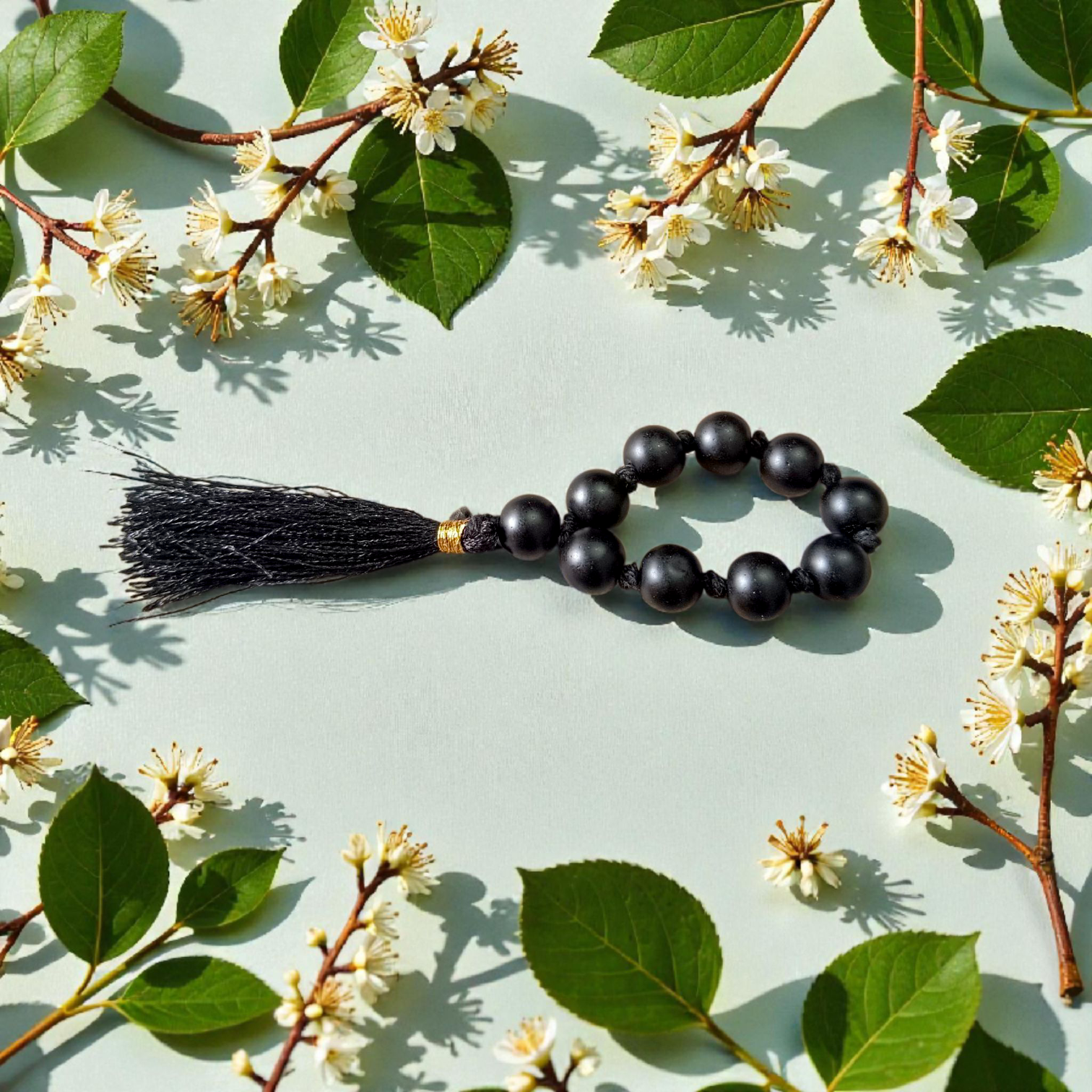 Image of Natural Karungali (Ebony) Finger Mala with 9+1 Beads of 8mm size, Lab Certified, ideal for meditation, chanting, puja, and healing
