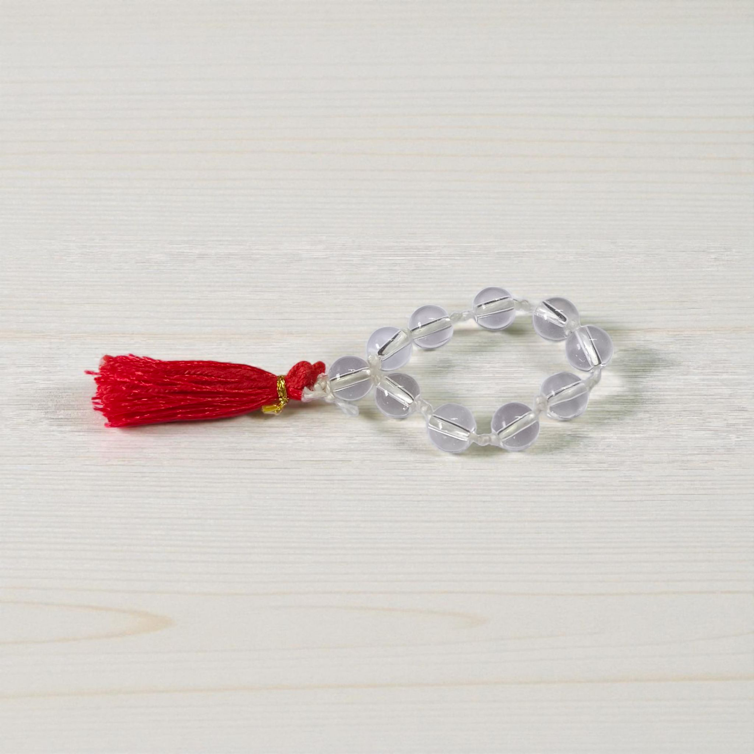 Image of Natural Rock Crystal (Sphatik) Finger Mala with 9+1 Transparent Beads of 7–8mm size, Lab Certified, used for meditation, chanting, and healing