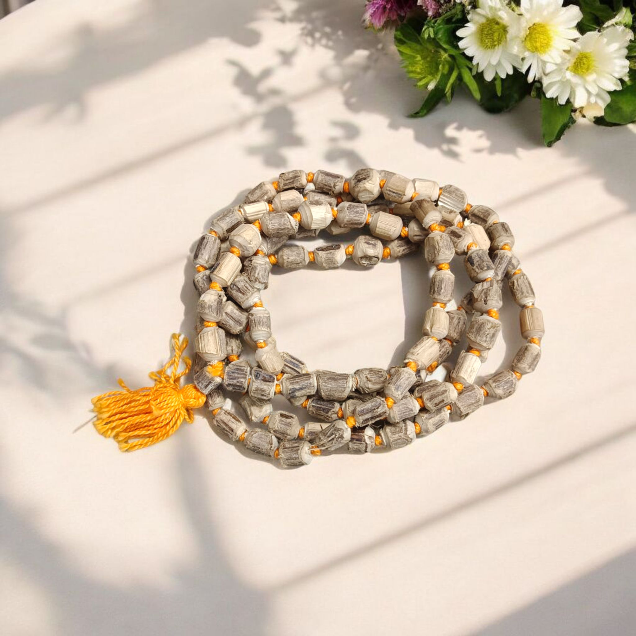 Image of Natural Tulsi Kantha Mala with Big Beads, ideal for meditation, japa, and spiritual prayer