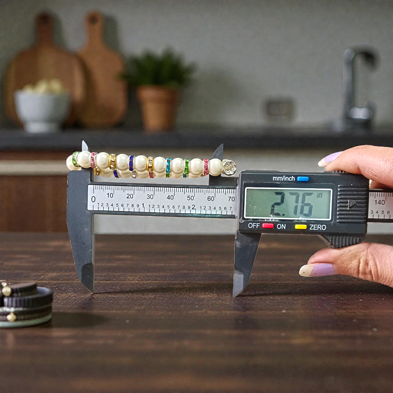 Image of Original Pearl Bracelet with 8MM natural pearls on a stretchable thread, lab-certified and suitable for astrological benefits