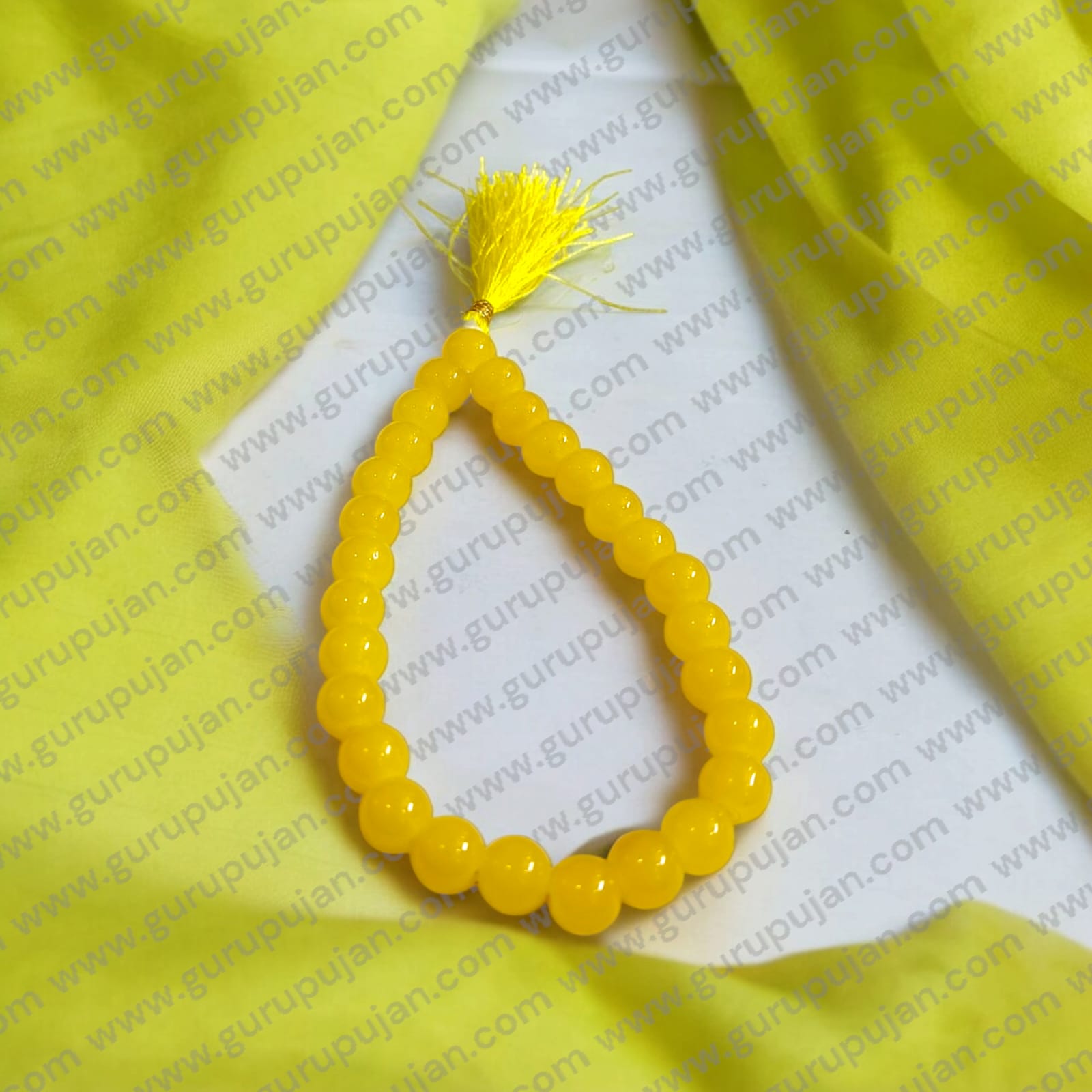 Image of Original Yellow Agate Mala (Peeli Hakik Mala) in 108+1 beads with lab certificate, used for jaap and spiritual healing.