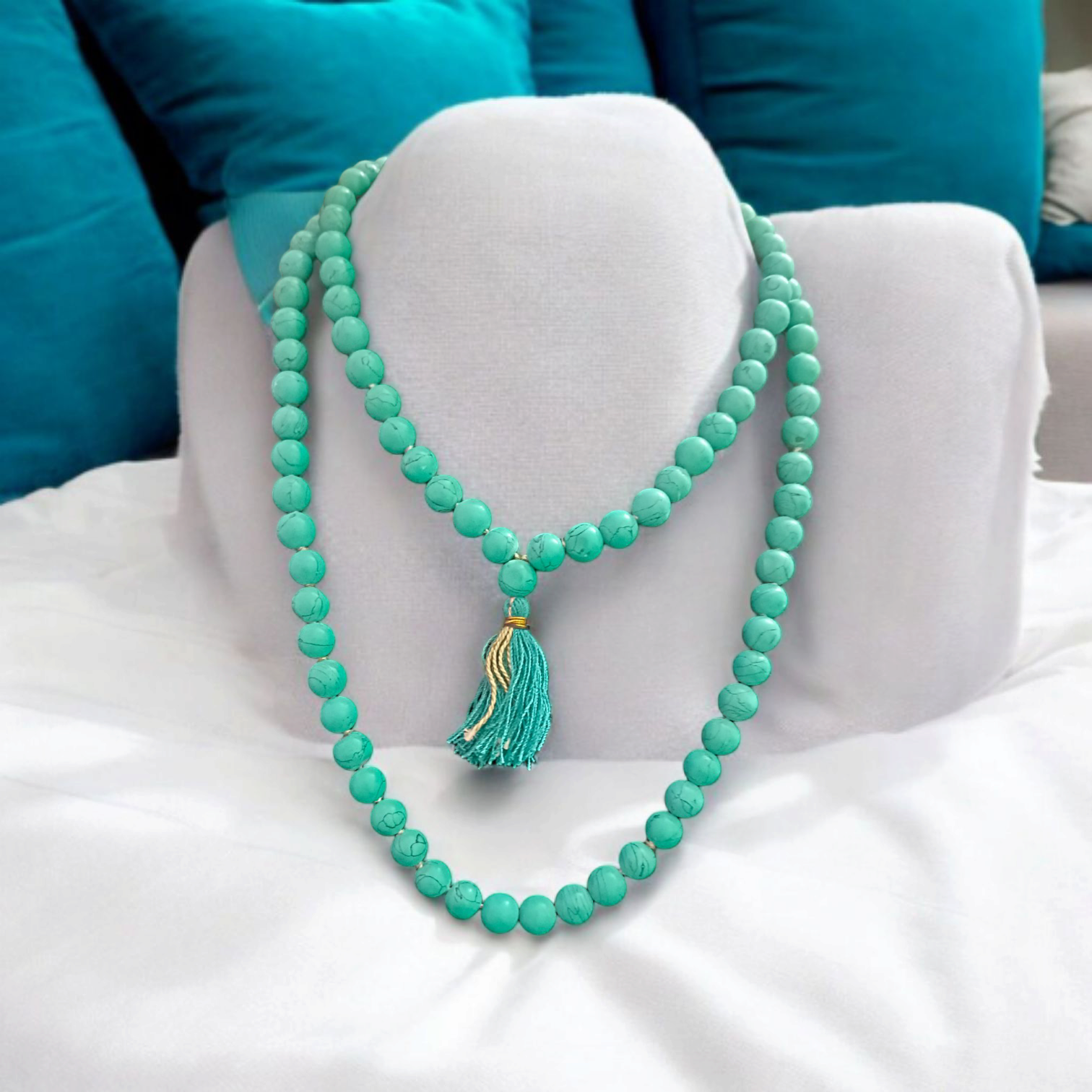 Image of Turquoise Mala - Natural Firoza 8MM Wrist Mala with lab certification from GuruPujan

