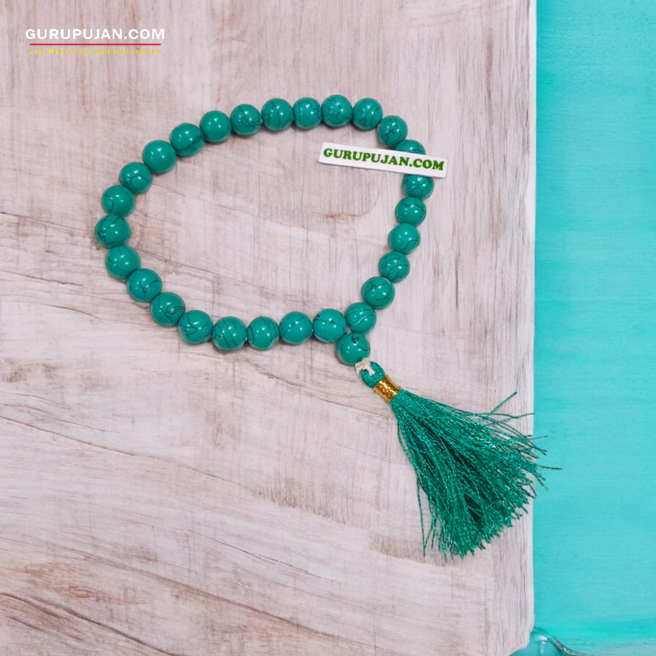 Image of Turquoise Mala - Natural Firoza 8MM Wrist Mala with lab certification from GuruPujan

