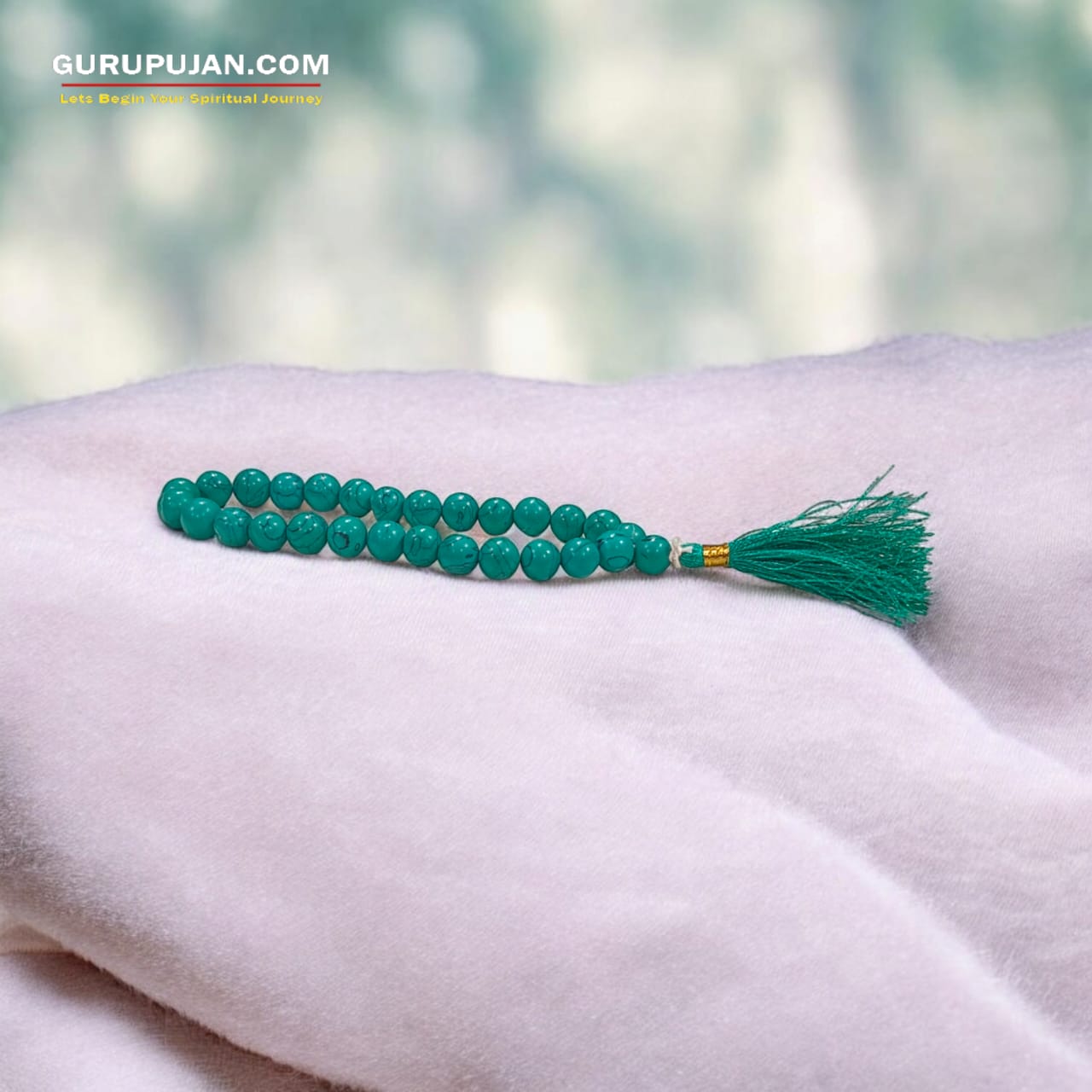 Image of Turquoise Mala - Natural Firoza 8MM Wrist Mala with lab certification from GuruPujan

