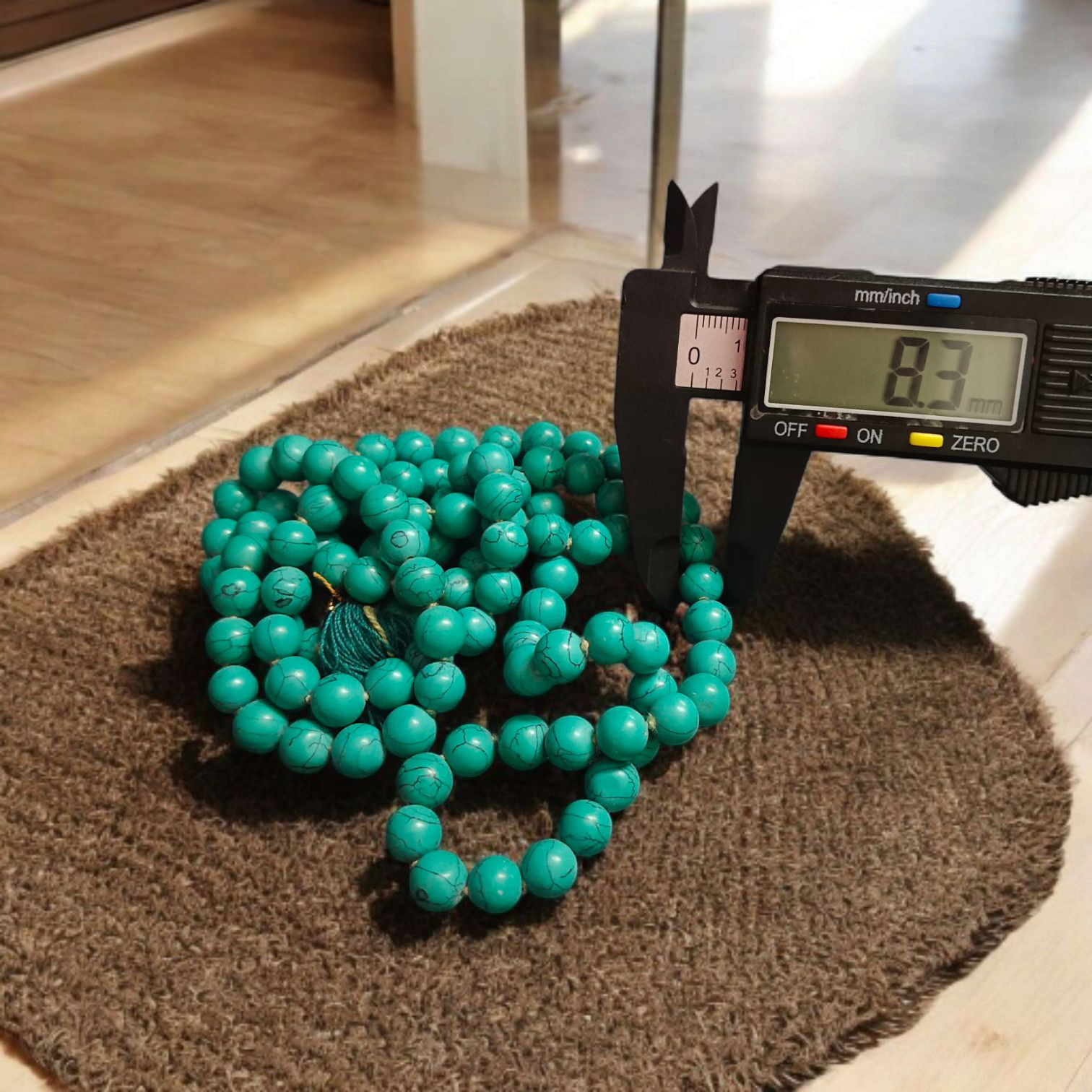 Image of Turquoise Mala - Natural Firoza 8MM Wrist Mala with lab certification from GuruPujan

