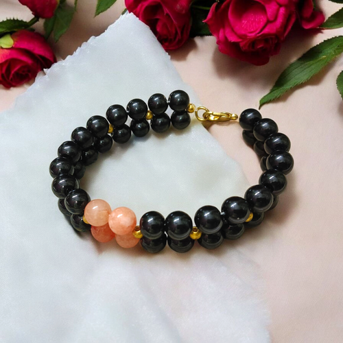 Hessonite & Black Agate 8mm Bracelet – Rahu Balancing, Career & Emotional Growth