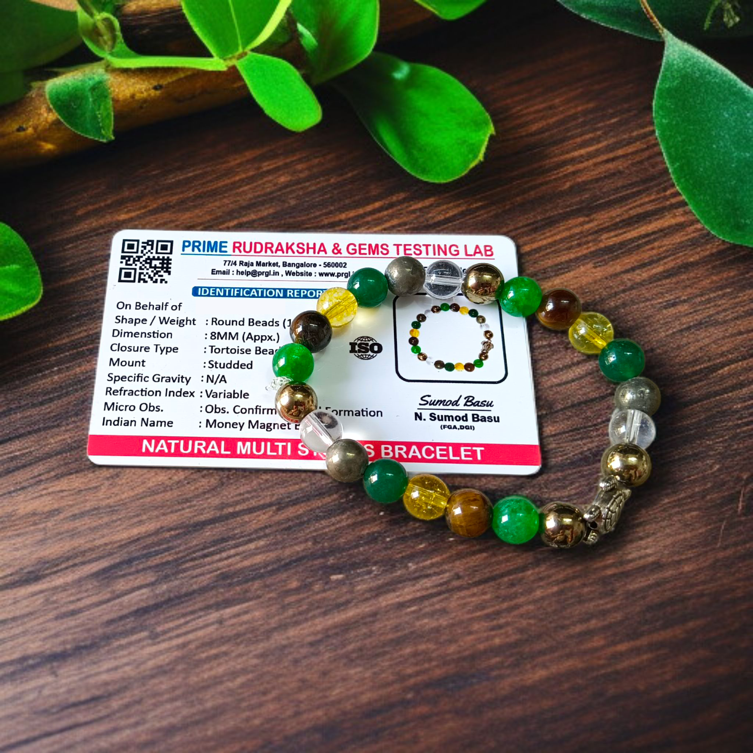 Image of a Money Magnet Bracelet made of 8mm natural gemstone beads, stretchable design, ideal for attracting wealth and prosperity