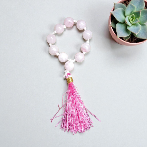 Natural Rose Quartz Finger Mala 9+1 Beads  | Lab Certified | Meditation & Healing