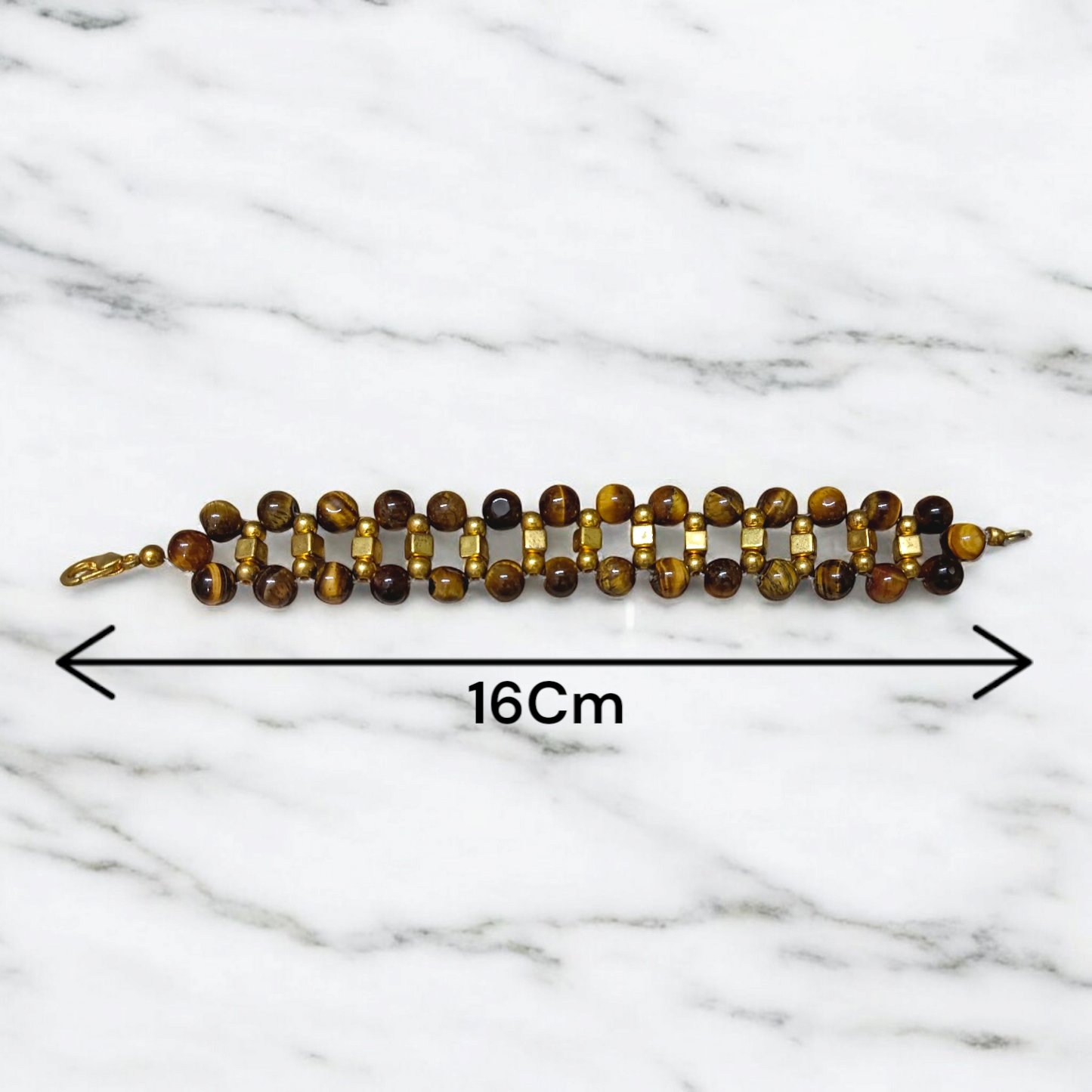Image of a Natural Tiger Eye Bracelet made with polished 7mm lab-certified beads, designed for attracting good luck, wealth, and spiritual protection