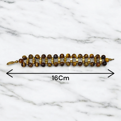Image of a Natural Tiger Eye Bracelet made with polished 7mm lab-certified beads, designed for attracting good luck, wealth, and spiritual protection