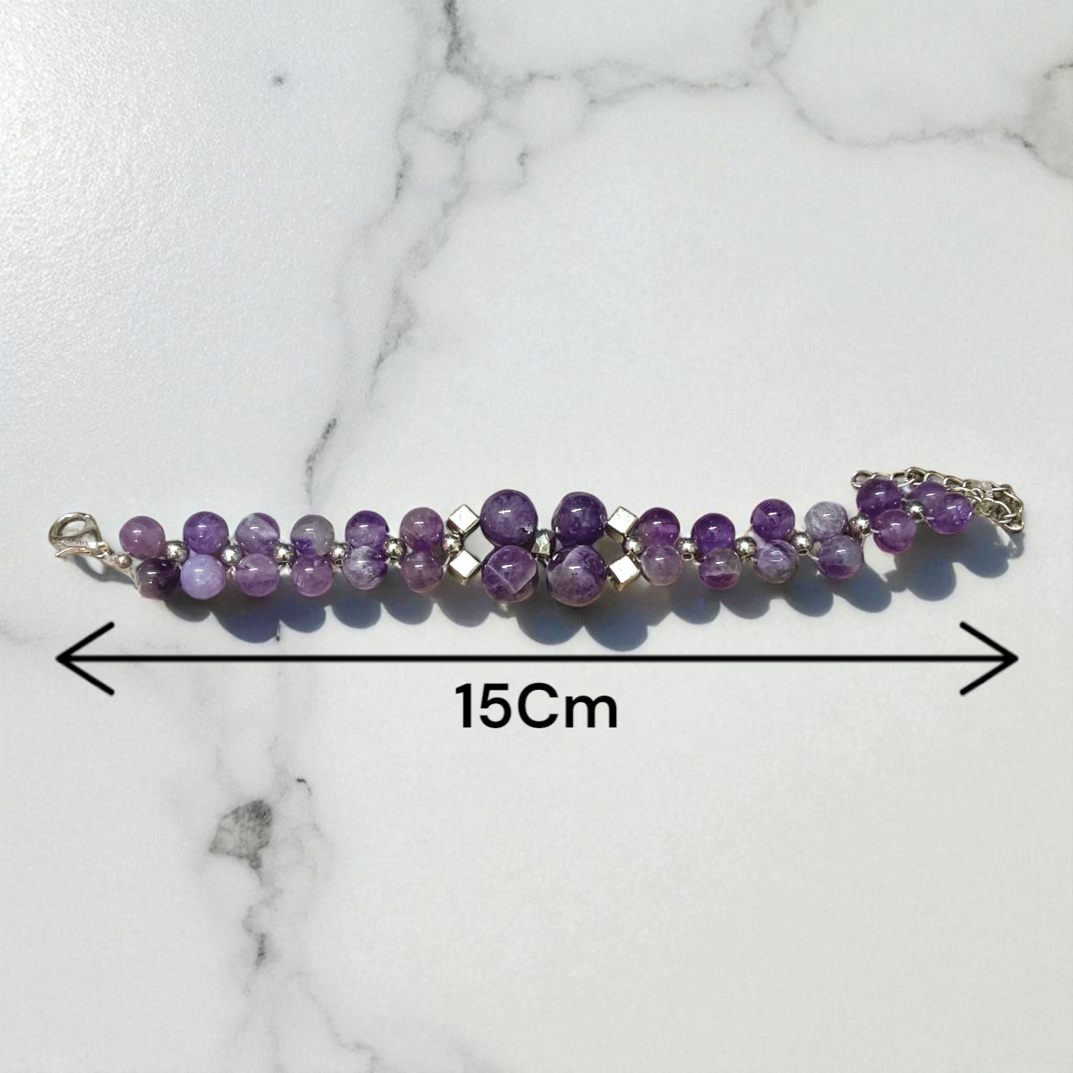 Image of a lab-certified Natural Amethyst Bracelet with polished 8mm beads, designed for emotional healing, sleep improvement, and spiritual protection