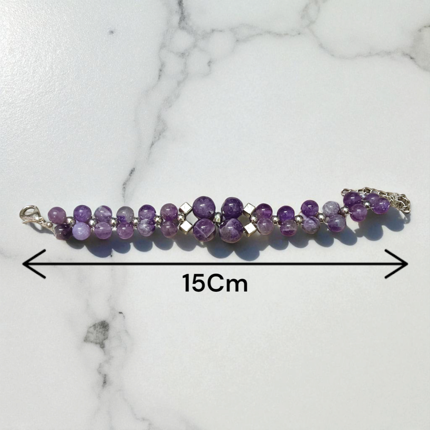 Image of a lab-certified Natural Amethyst Bracelet with polished 8mm beads, designed for emotional healing, sleep improvement, and spiritual protection