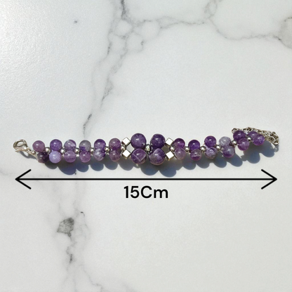 Image of a lab-certified Natural Amethyst Bracelet with polished 8mm beads, designed for emotional healing, sleep improvement, and spiritual protection