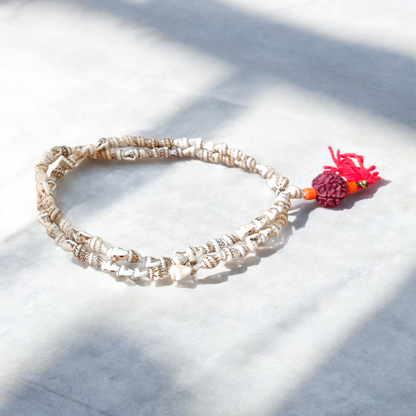 Image of lab-certified Shankh Mala made from natural conch shells, ideal for chanting and spiritual practices