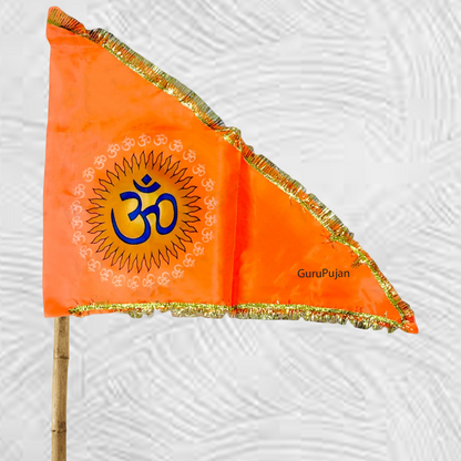 Image of the Om Flag, featuring the Aum symbol on a vibrant orange Bhagwa Jhanda, perfect for spiritual protection and positivity.