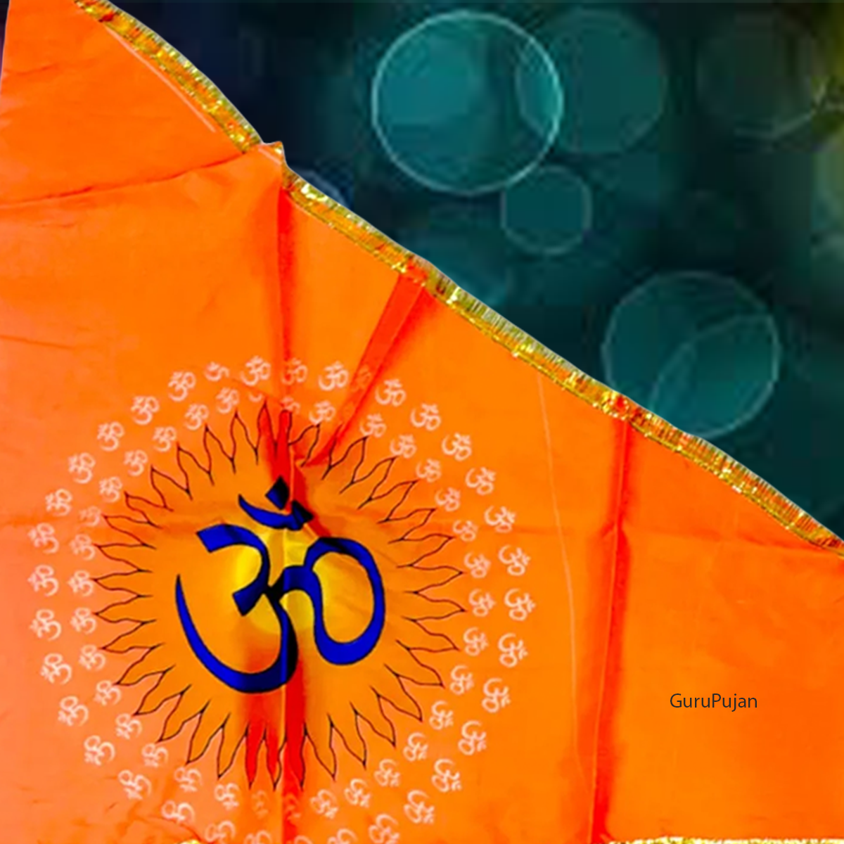 Image of the Om Flag, featuring the Aum symbol on a vibrant orange Bhagwa Jhanda, perfect for spiritual protection and positivity.