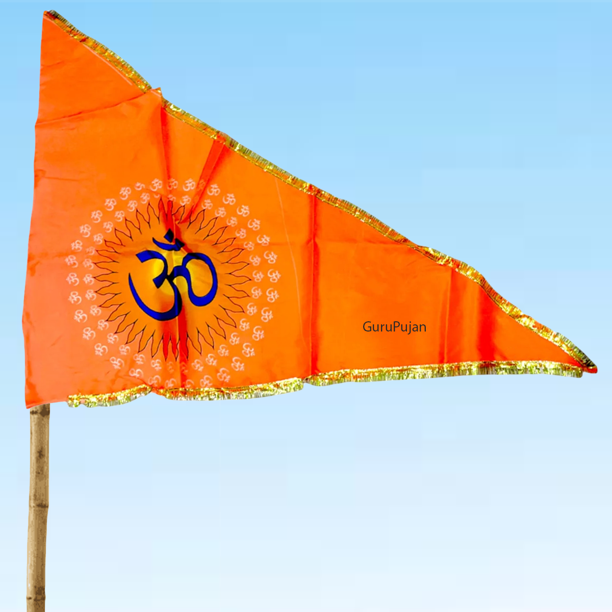 Image of the Om Flag, featuring the Aum symbol on a vibrant orange Bhagwa Jhanda, perfect for spiritual protection and positivity.