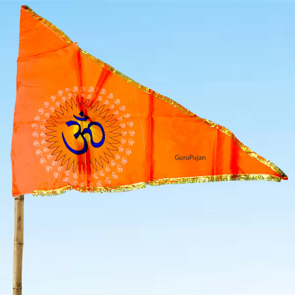 Image of the Om Flag, featuring the Aum symbol on a vibrant orange Bhagwa Jhanda, perfect for spiritual protection and positivity.