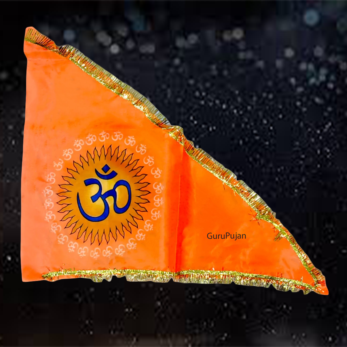Image of the Om Flag, featuring the Aum symbol on a vibrant orange Bhagwa Jhanda, perfect for spiritual protection and positivity.