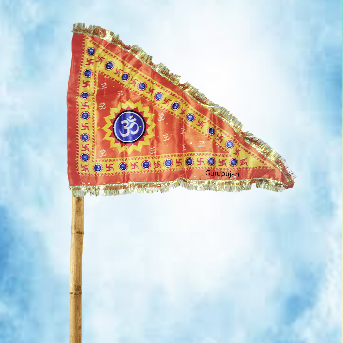 Image of the Om Jhanda (Aum Flag) featuring the sacred Om symbol on a vibrant orange Bhagwa Jhanda, designed for Lord Shiva worship and spiritual protection
