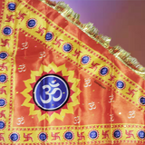 Image of the Om Jhanda (Aum Flag) featuring the sacred Om symbol on a vibrant orange Bhagwa Jhanda, designed for Lord Shiva worship and spiritual protection