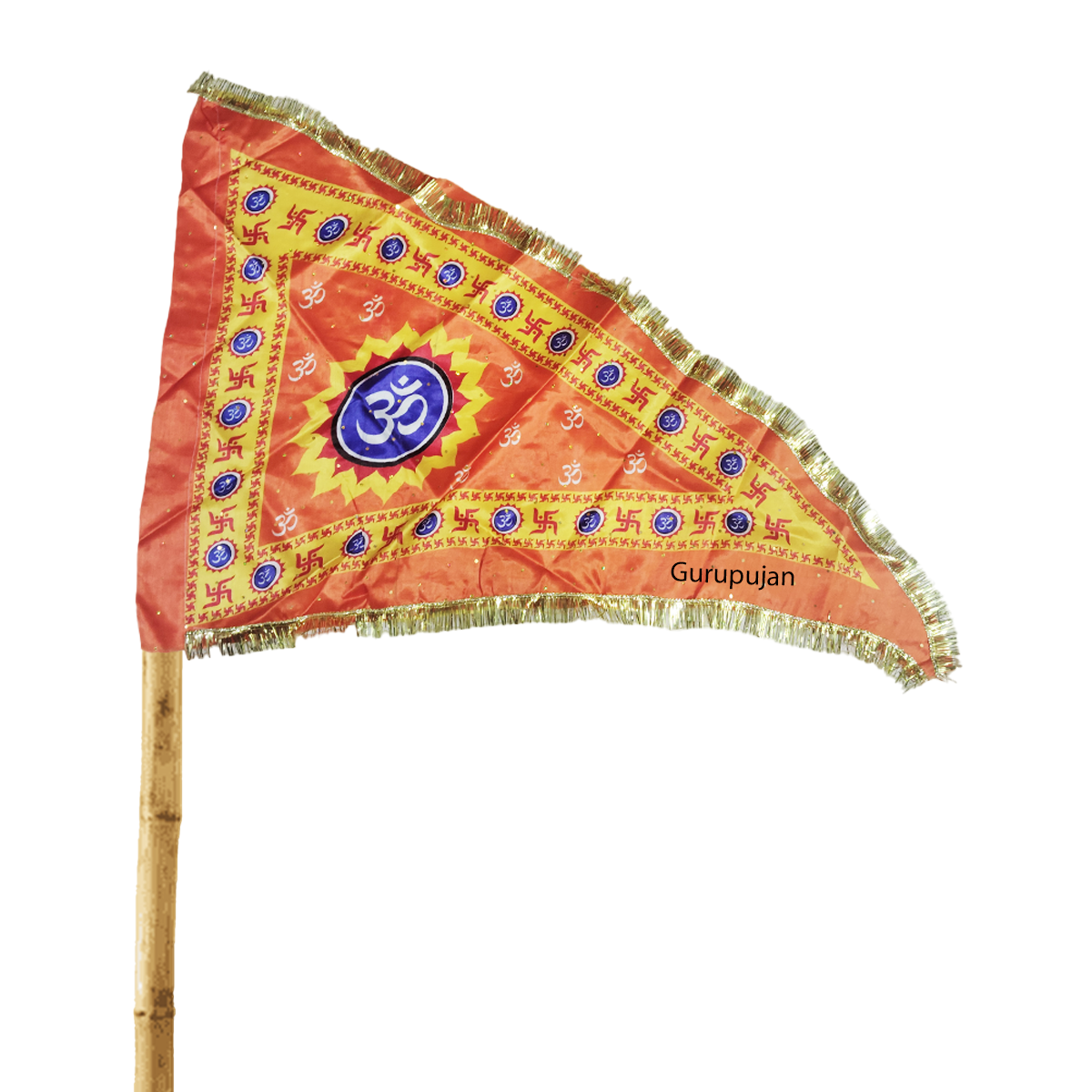 Image of the Om Jhanda (Aum Flag) featuring the sacred Om symbol on a vibrant orange Bhagwa Jhanda, designed for Lord Shiva worship and spiritual protection
