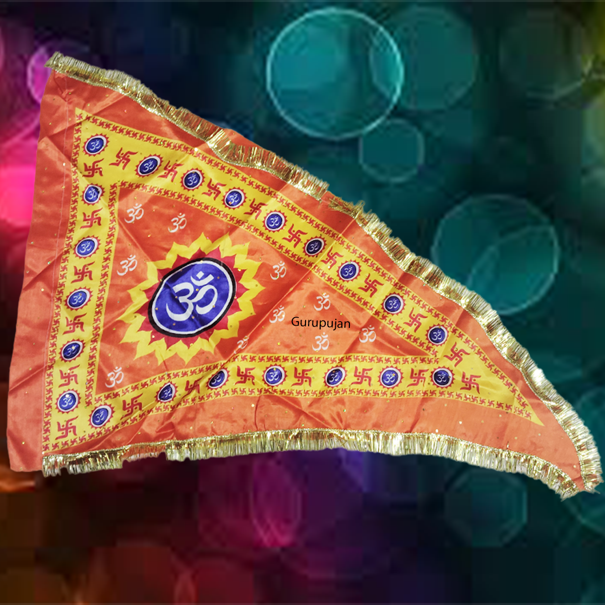 Image of the Om Jhanda (Aum Flag) featuring the sacred Om symbol on a vibrant orange Bhagwa Jhanda, designed for Lord Shiva worship and spiritual protection