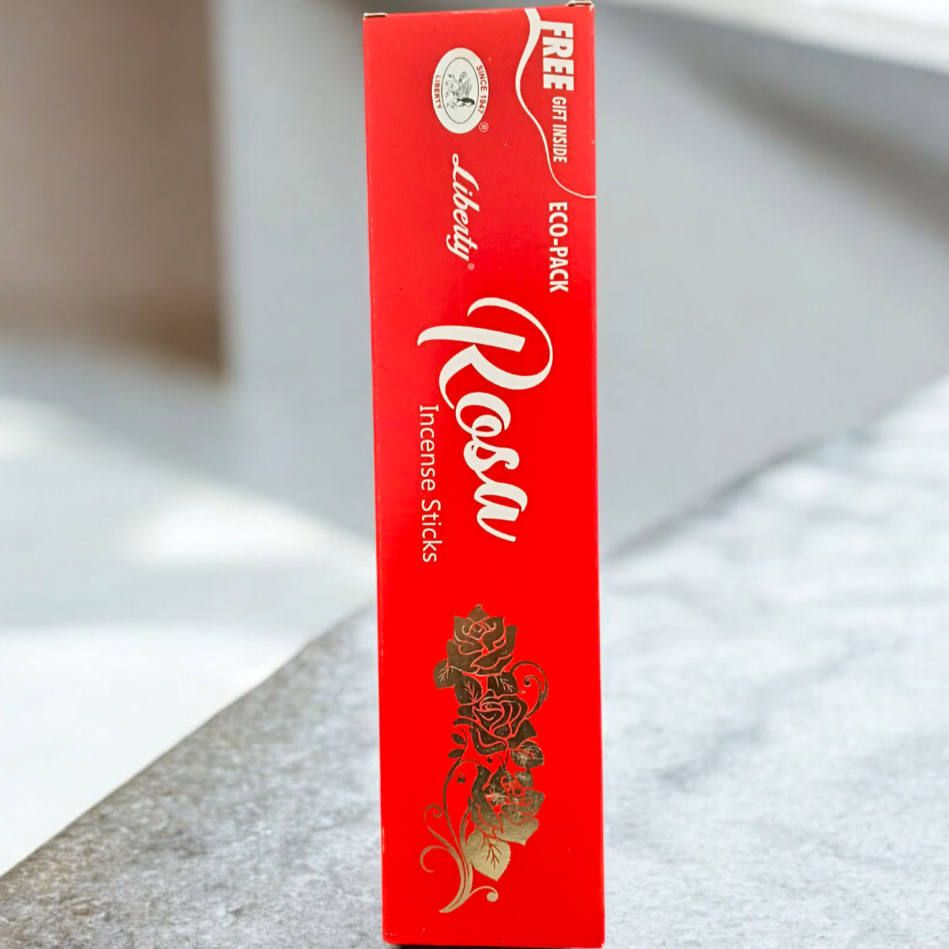 Image showing a pack of Rose Incense Sticks in an economy pack with a free gift inside, showcasing the calming rose fragrance for relaxation and spiritual practices.