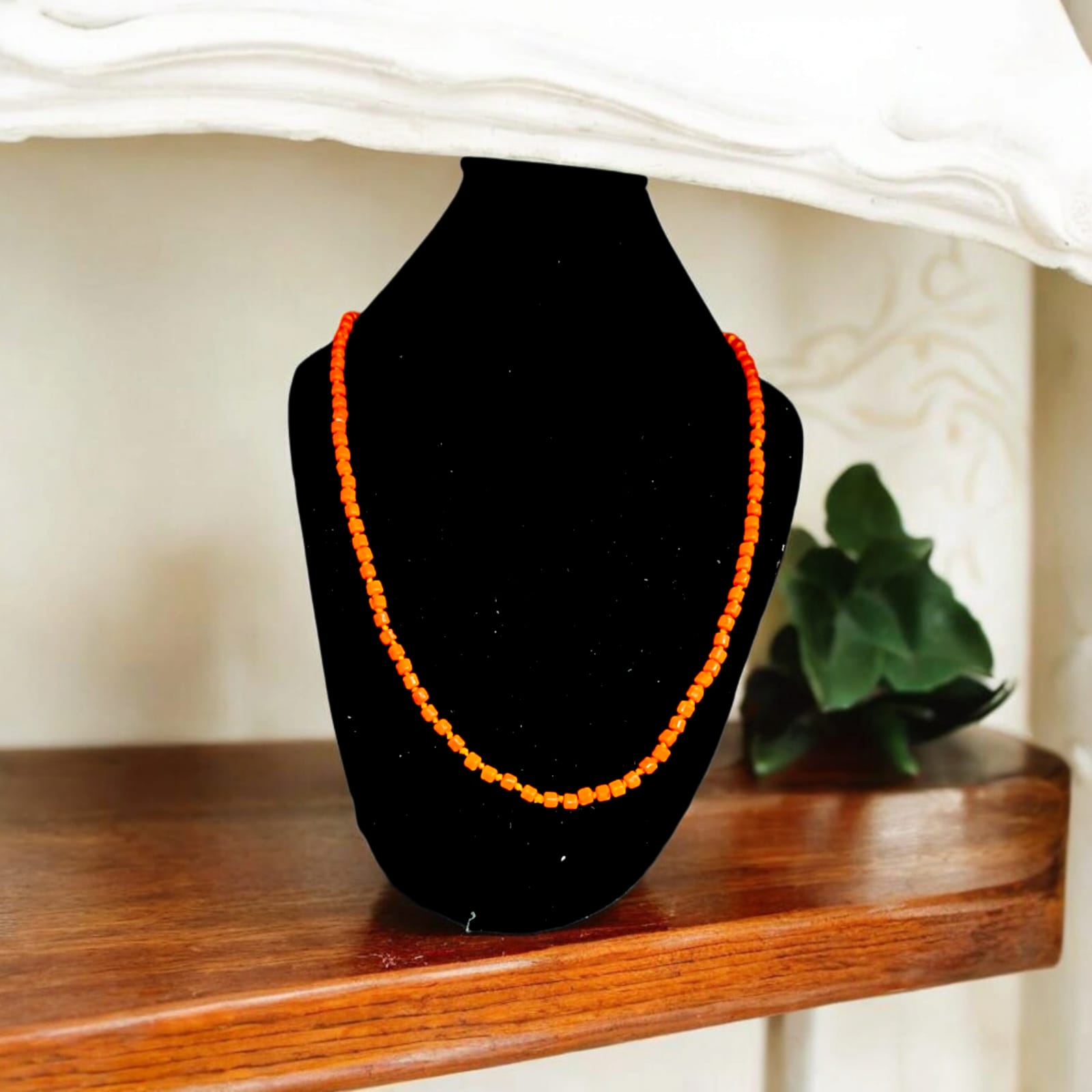 Image showing an energized Orange Monga Mala with 108+1 coral beads, ideal for Mars-related spiritual remedies