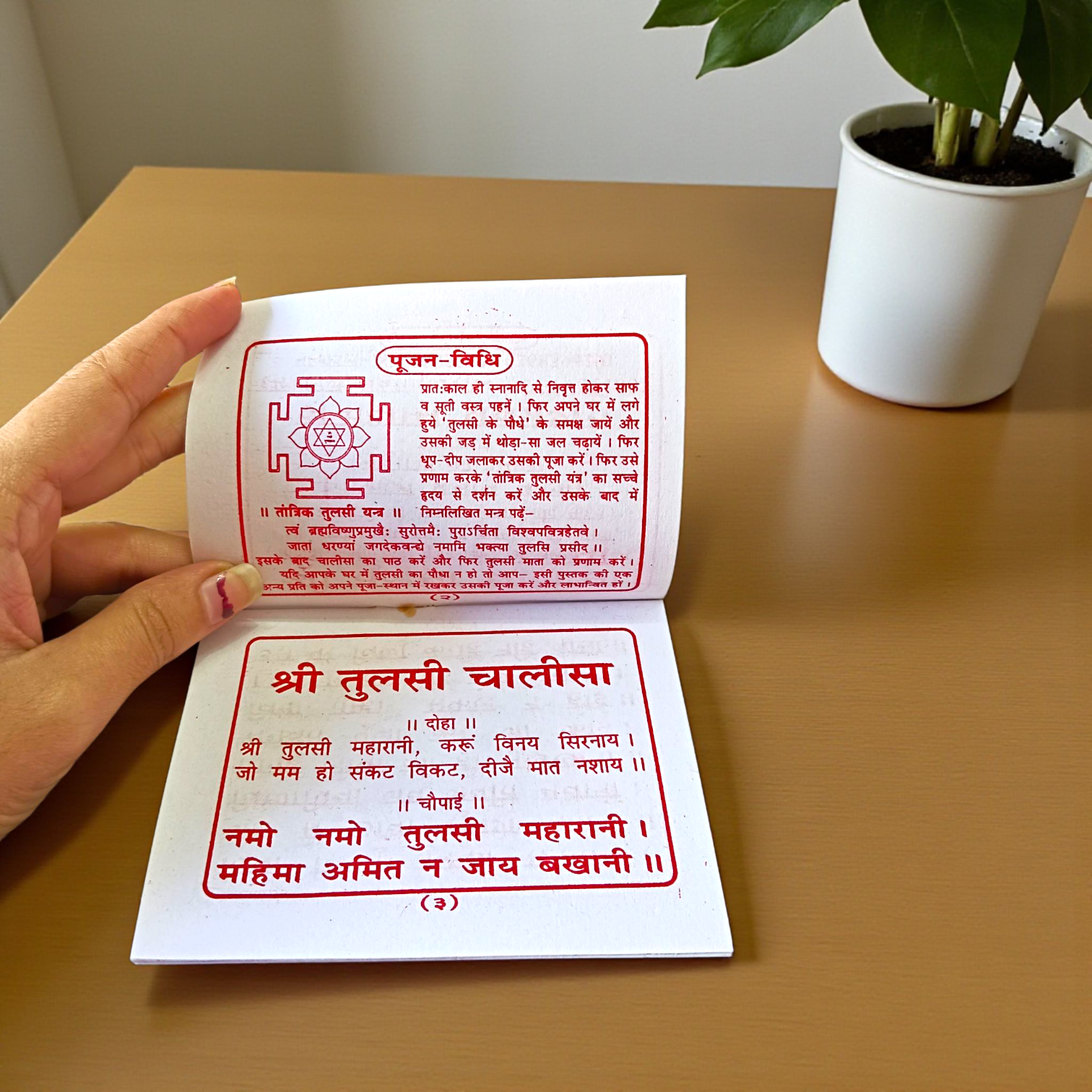 Image showing the cover of the Tulsi Chalisa Hindi Book with clear text for easy recitation and devotion