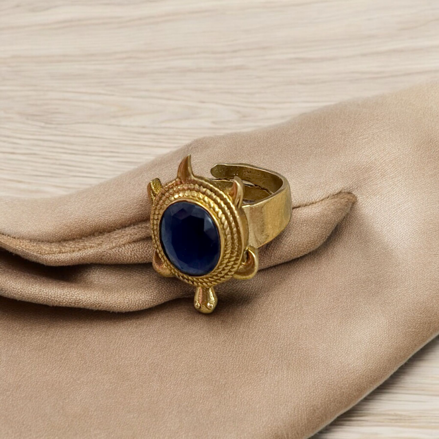 Kachua Black Hakik Ring - Adjustable Black Agate Gemstone Ring in Ashtdhatu for Men and Women