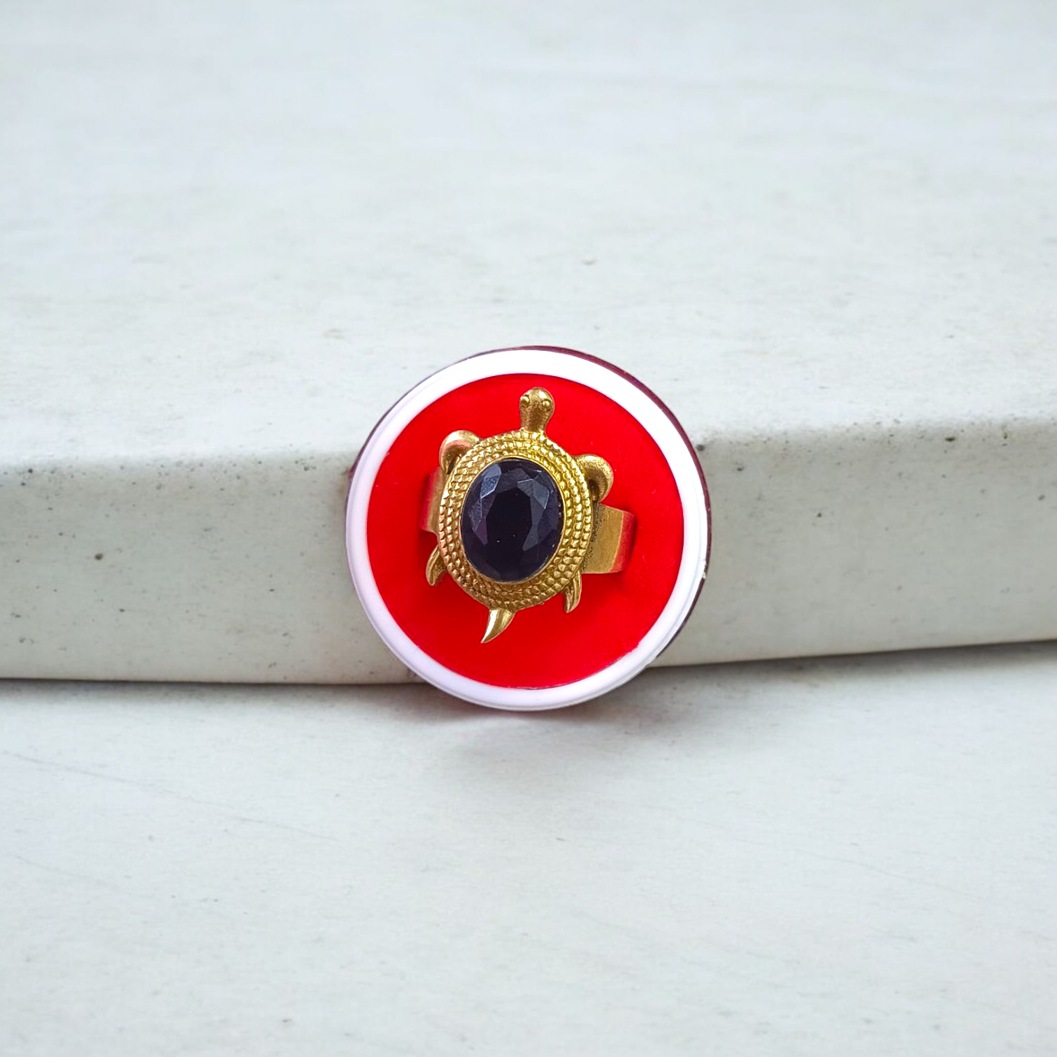 Kachua Black Hakik Ring - Adjustable Black Agate Gemstone Ring in Ashtdhatu for Men and Women