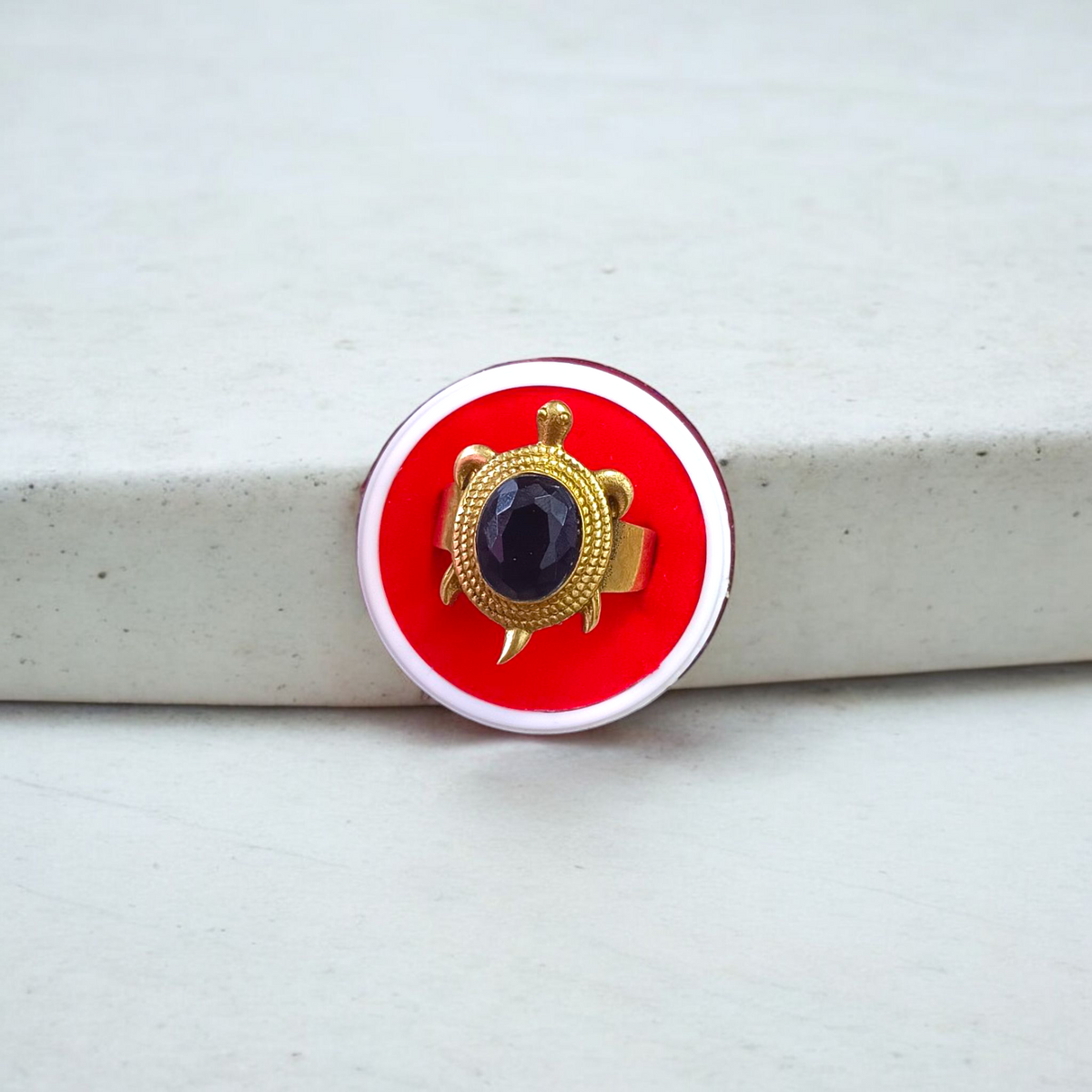 Kachua Black Hakik Ring - Adjustable Black Agate Gemstone Ring in Ashtdhatu for Men and Women