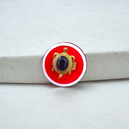 Kachua Black Hakik Ring - Adjustable Black Agate Gemstone Ring in Ashtdhatu for Men and Women