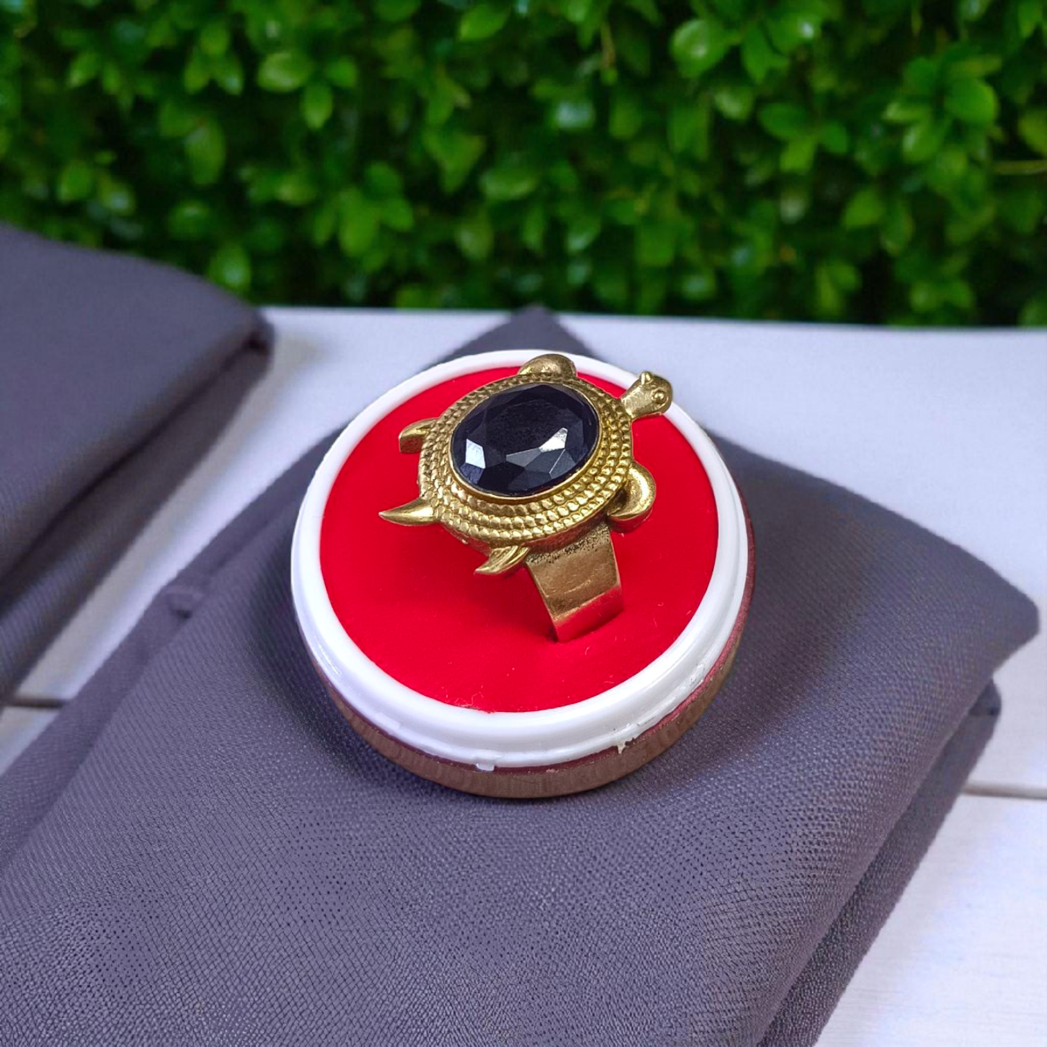 Kachua Black Hakik Ring - Adjustable Black Agate Gemstone Ring in Ashtdhatu for Men and Women