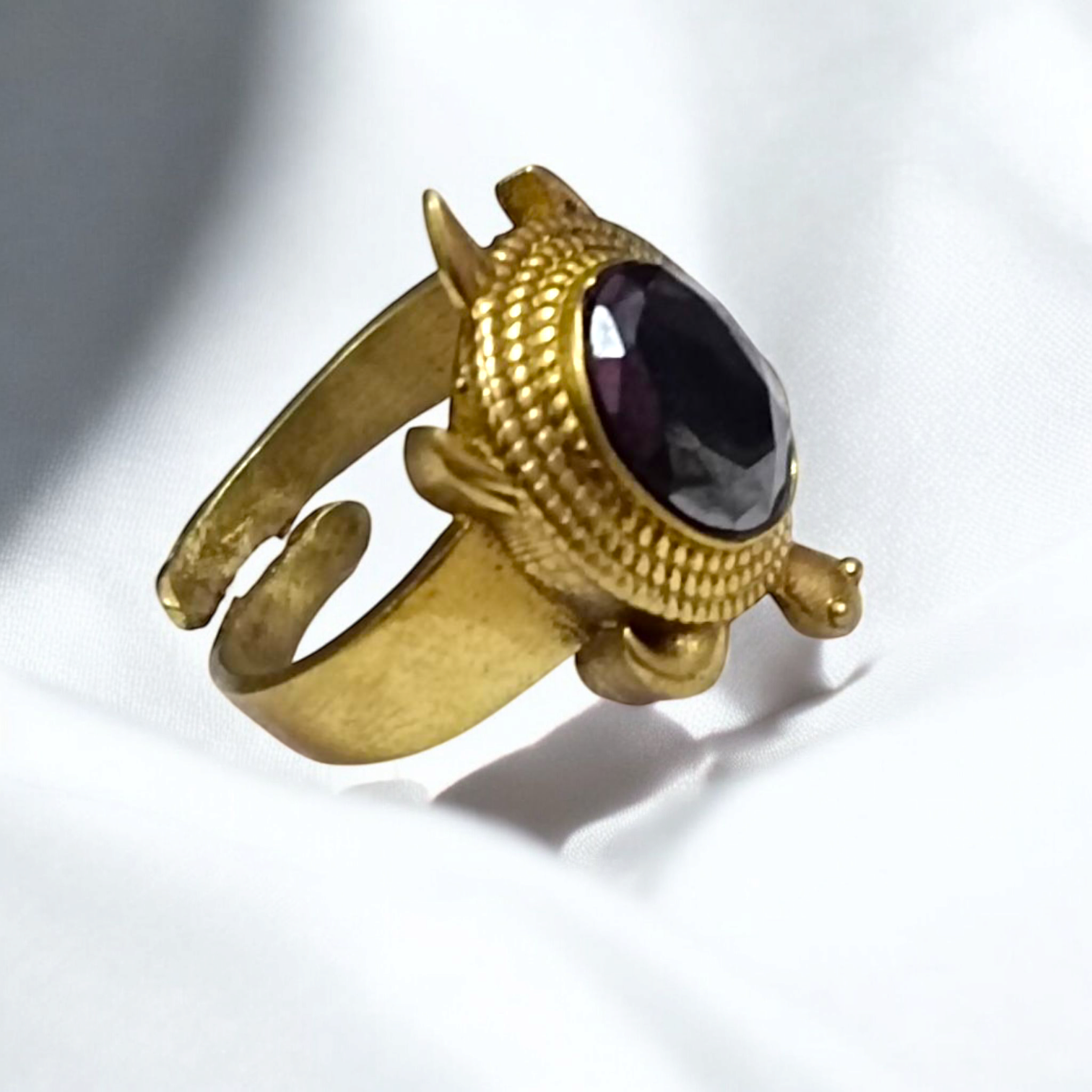Kachua Black Hakik Ring - Adjustable Black Agate Gemstone Ring in Ashtdhatu for Men and Women
