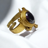 Kachua Black Hakik Ring - Adjustable Black Agate Gemstone Ring in Ashtdhatu for Men and Women
