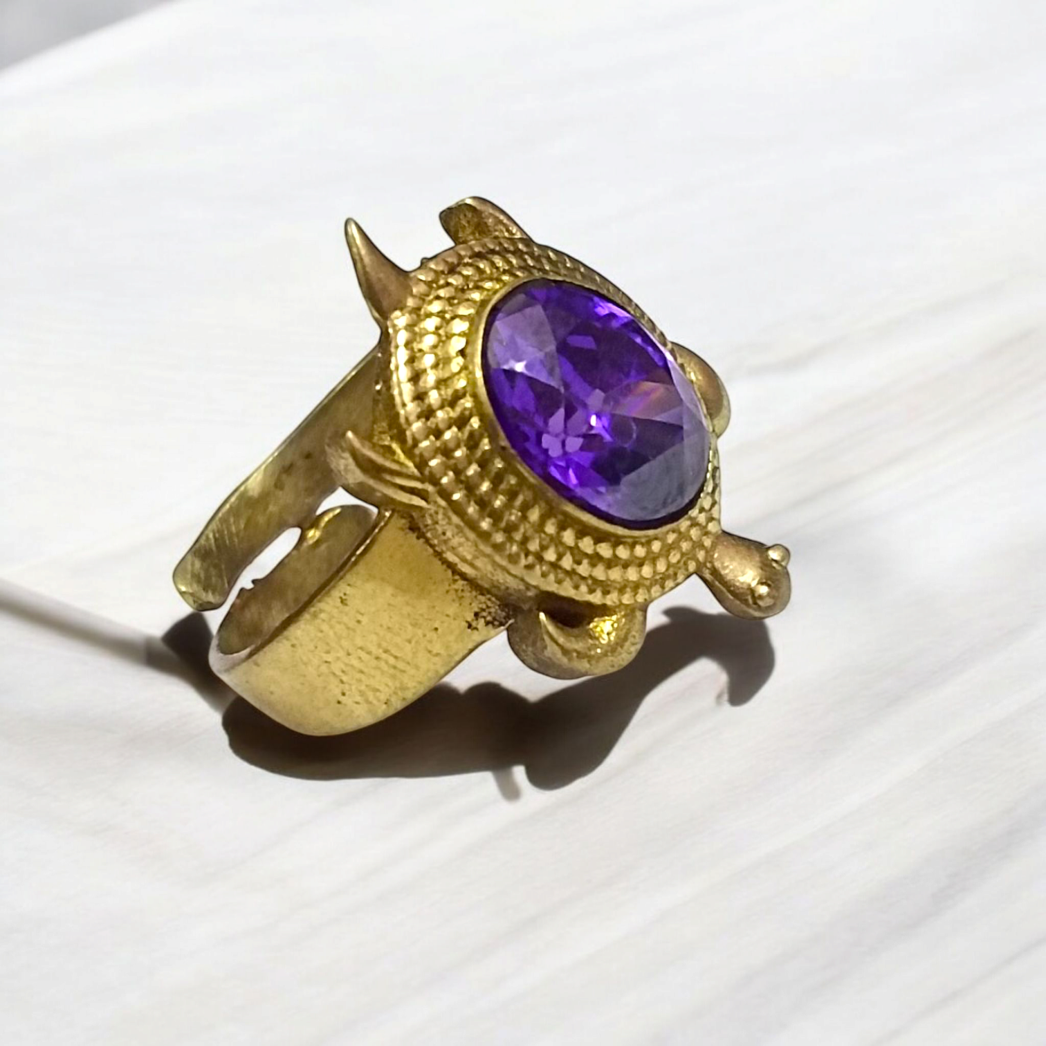 Kachua Jamunia Ring - Adjustable Turtle Design Ring with Jamunia Gemstone in Ashtdhatu for Men and Women.