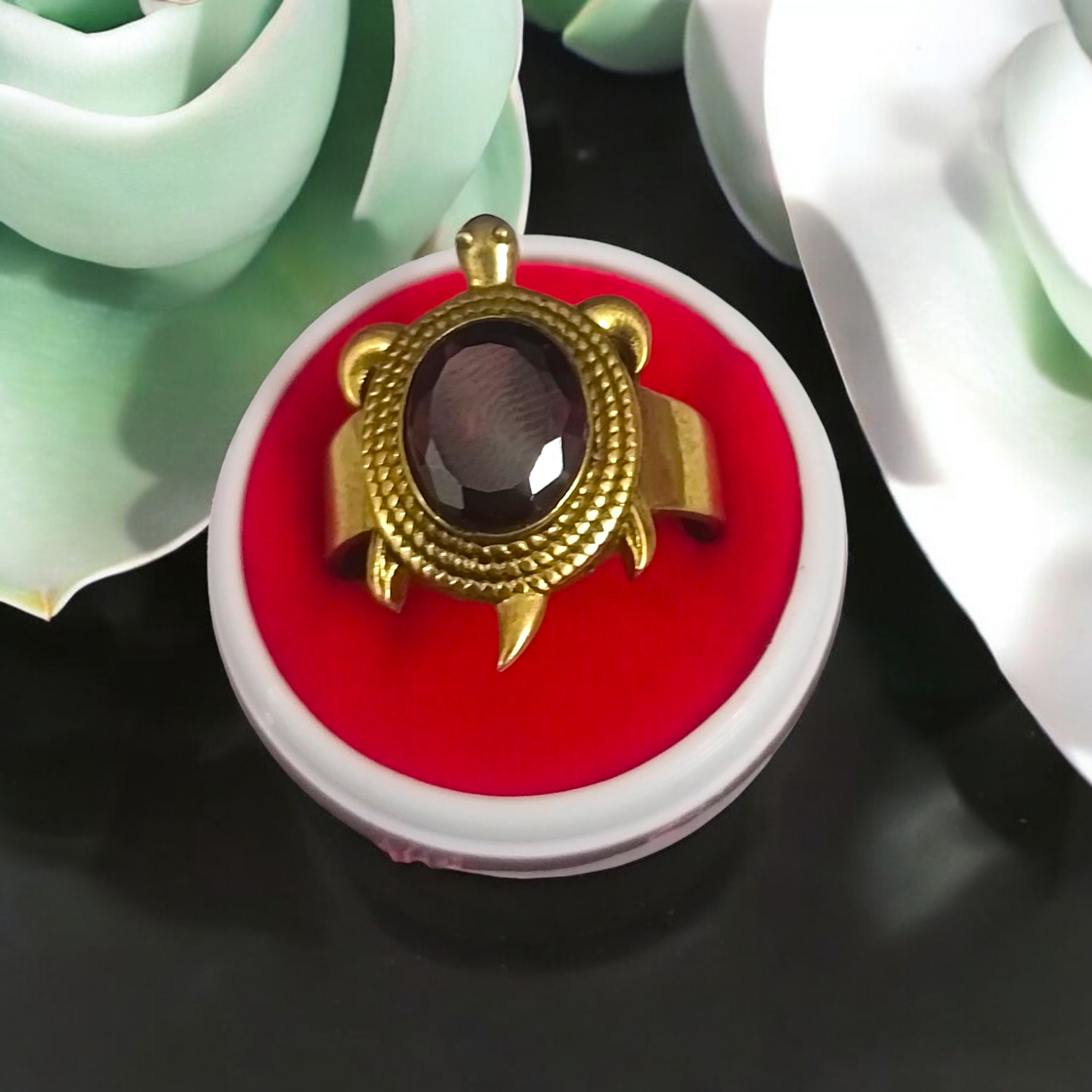 Kachua Manik Ring - Adjustable Ruby Gemstone Ring with Kachua Design in Ashtdhatu for Men and Women